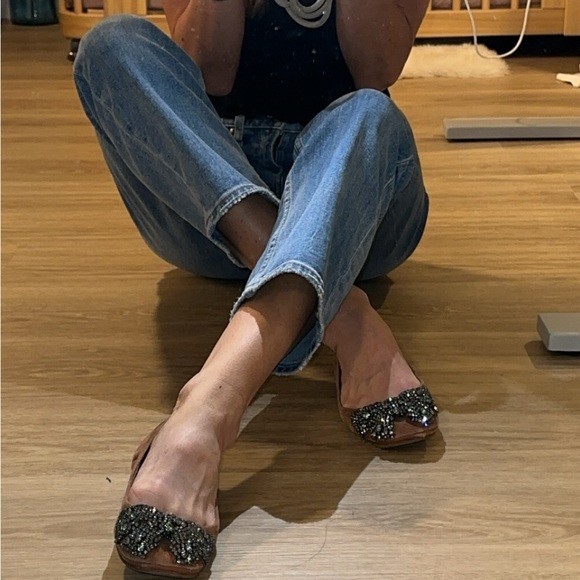 Tory Burch Brown Suede Crystal Embellished Bow Eddie Ballet Flat - Picture 10 of 10